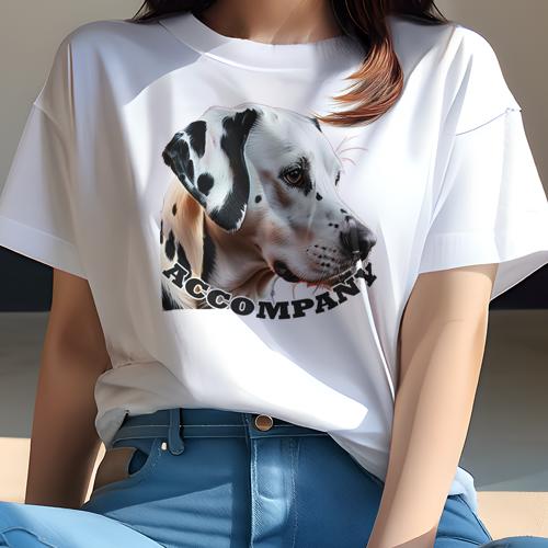 Tシャツ レディース 犬ファン 半袖 春夏 犬柄 プリント カジュアル かわいい 人間用 フィットネス ダンス アート ダルメシアン デザイン テキスト 白黒