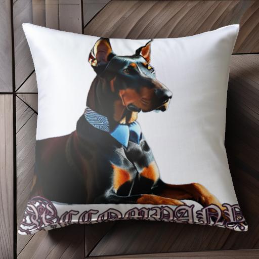 蝶ネクタイ ドーベルマン 英字 クッションカバー 45×45cm アニマル柄 おしゃれ 可愛い クッション本体付き 正方形 犬ファン