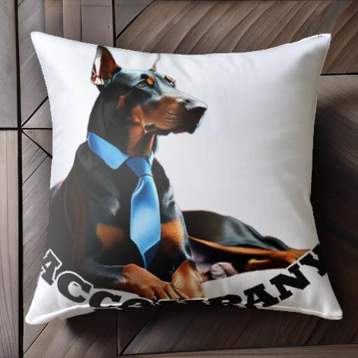 青いネクタイ ドーベルマン テキスト 同伴 クッションカバー 45×45cm アニマル柄 おしゃれ 可愛い クッション本体付き 正方形 犬ファン