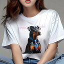 Tシャツ レディース 犬ファン 半袖 春夏 犬柄 プリント カジュアル かわいい 人間用 フィットネス ダンス ネクタイ ドーベルマン 強そうな犬 おしゃれ かっこいい(4)
