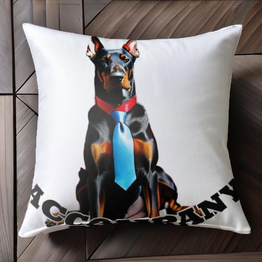 ネクタイ ドーベルマン 赤色の背景 ACcOMPANYの文字 クッションカバー 45×45cm アニマル柄 おしゃれ 可愛い クッション本体付き 正方形 犬ファン