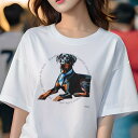 Tシャツ レディース 犬ファン 半袖 春夏 犬柄 プリント カジュアル かわいい 人間用 フィットネス ダンス ネクタイ ドーベルマン メッセージ テキスト(4)