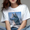 Tシャツ レディース 犬ファン 半袖 春夏 犬柄 プリント カジュアル かわいい 人間用 フィットネス ダンス 空 シベリアンハスキー 青空 犬 テキスト(4)