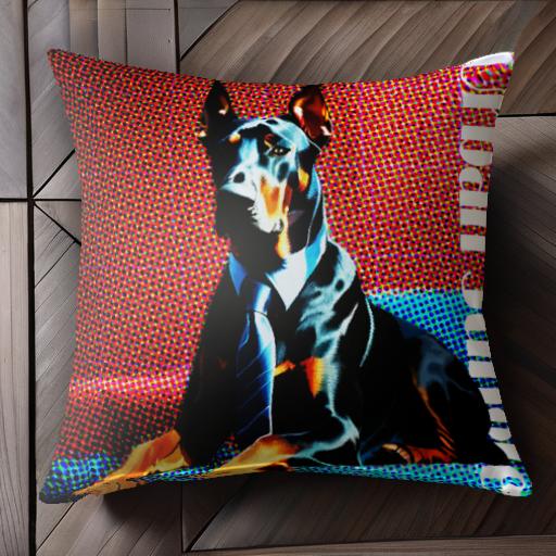 ネクタイ ドーベルマン ドットパターン 赤色背景 青色背景 クッションカバー 45×45cm アニマル柄 おしゃれ 可愛い クッション本体付き 正方形 犬ファン