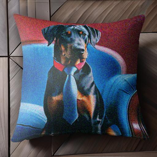 ソファ ドーベルマン ネクタイ 赤い襟 ブルーのソファ クッションカバー 45×45cm アニマル柄 おしゃれ 可愛い クッション本体付き 正方形 犬ファン