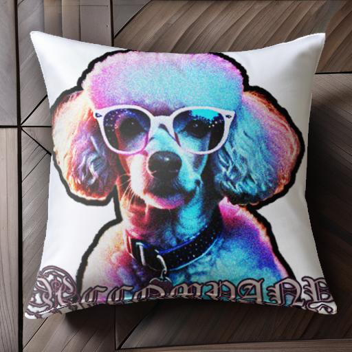 サングラス プードル 首輪 おしゃれ ファッション 鮮やか クッションカバー 45×45cm アニマル柄 可愛い クッション本体付き 正方形 犬ファン