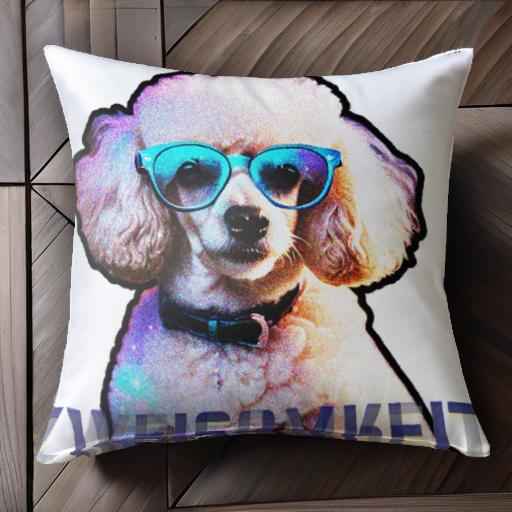 眼鏡 プードル リボン ドイツ語 クッションカバー 45×45cm アニマル柄 おしゃれ 可愛い クッション本体..