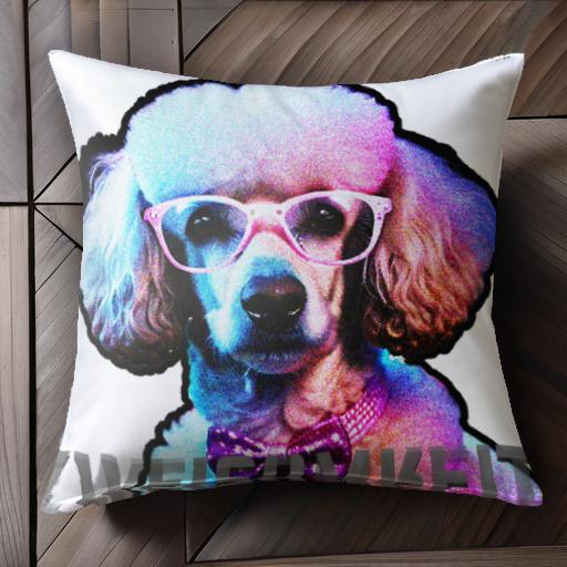 メガネ プードル 蝶ネクタイ ドット レトロ カラフル クッションカバー 45×45cm アニマル柄 おしゃれ 可愛い クッション本体付き 正方形 犬ファン