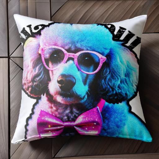 眼鏡 プードル 蝶ネクタイ カラフル 可愛い ユーモア クッションカバー 45×45cm アニマル柄 おしゃれ クッション本体付き 正方形 犬ファン