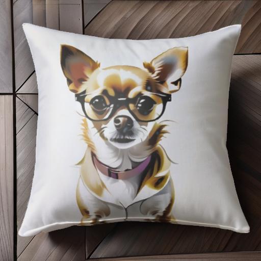 メガネ チワワ 首輪 クッションカバー 45×45cm アニマル柄 おしゃれ 可愛い クッション本体付き 正方形..
