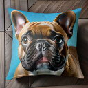 青い背景 フレンチブルドッグ 大きな耳 かわいい犬 短毛 クッションカバー 45×45cm アニマル柄 おしゃれ 可愛い クッション本体付き 正方形 犬ファン
