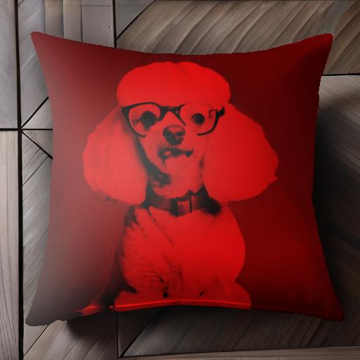 赤色 プードル メガネ 面白い クッションカバー 45×45cm アニマル柄 おしゃれ 可愛い クッション本体付..