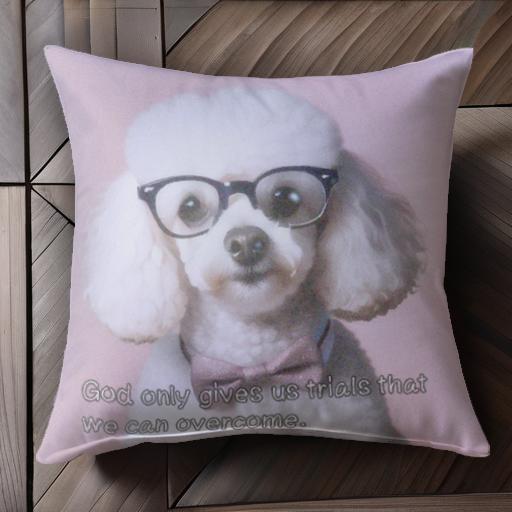 眼鏡 プードル 蝶ネクタイ ピンクの背景 クッションカバー 45×45cm アニマル柄 おしゃれ 可愛い クッション本体付き 正方形 犬ファン
