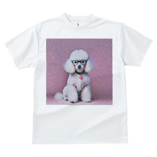 Tシャツ レディース 犬ファン 半袖 春夏 犬柄 プリント カジュアル かわいい 人間用 フィットネス ダンス メガネ プードル 背景ピンク 首輪