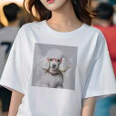 Tシャツ レディース 犬ファン 半袖 春夏 犬柄 プリント カジュアル かわいい 人間用 フィットネス ダンス 眼鏡 プードル パーティーナイト(4)