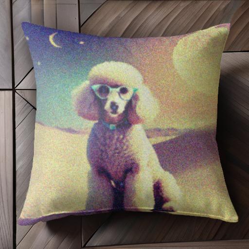 砂漠 プードル サングラス 月 星空 クッションカバー 45×45cm アニマル柄 おしゃれ 可愛い クッション本体付き 正方形 犬ファン