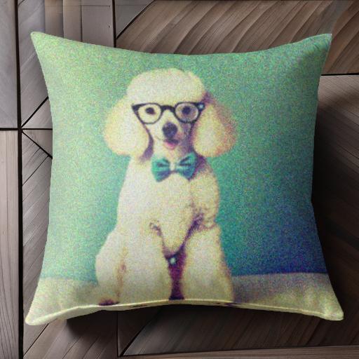 メガネ プードル 蝶ネクタイ グリーン背景 クッションカバー 45×45cm アニマル柄 おしゃれ 可愛い クッション本体付き 正方形 犬ファン