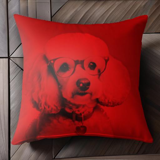 眼鏡 トイプードル 赤 可愛い 首輪 クッションカバー 45×45cm アニマル柄 おしゃれ クッション本体付き 正方形 犬ファン