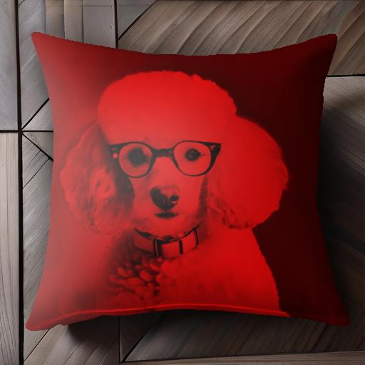 眼鏡 プードル おしゃれ 赤 ポートレート 首輪 クッションカバー 45×45cm アニマル柄 可愛い クッション本体付き 正方形 犬ファン