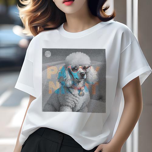 Tシャツ レディース 犬ファン 半袖 春夏 犬柄 プリント カジュアル かわいい 人間用 フィットネス ダンス サングラス プードル パーティー 夜