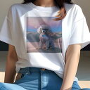 Tシャツ レディース 犬ファン 半袖 春夏 犬柄 プリント カジュアル かわいい 人間用 フィットネス ダンス サングラス プードル 空 夕焼け(4)