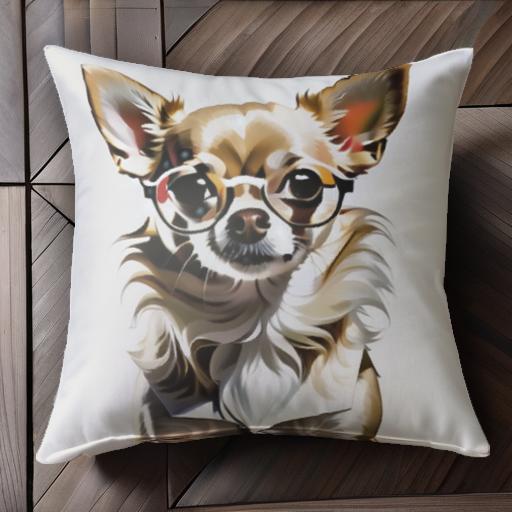 メガネ チワワ おしゃれ 可愛い ふわふわ おしゃれな犬 クッションカバー 45×45cm アニマル柄 クッション本体付き 正方形 犬ファン