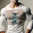 長袖Tシャツ 人間用 メンズ 秋春夏 プリント レジャー アウトドア カジュアル かわいい 犬ファン 眼鏡 チワワ ポーズ イラスト(4)