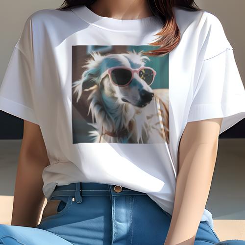 Tシャツ レディース 犬ファン 半袖 春夏 犬柄 プリント カジュアル かわいい 人間用 フィットネス ダンス サングラス サルーキ Tシャツ レディース 犬ファン 半袖 春夏 犬柄 プリント カジュアル かわいい 人間用 フィットネス ダンス サングラス サルーキ