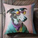 サングラス ボルゾイ コート カラフル背景 クッションカバー 45×45cm アニマル柄 おしゃれ 可愛い クッション本体付き 正方形 犬ファン