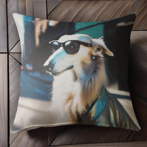 サングラス ボルゾイ ジャケット 都市 クッションカバー 45×45cm アニマル柄 おしゃれ 可愛い クッション本体付き 正方形 犬ファン