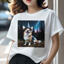 Tシャツ レディース 犬ファン 半袖 春夏 犬柄 プリント カジュアル かわいい 人間用 フィットネス ダンス 魔法使い ウェルシュコーギーペンブローク 夜空 星空 森 ハロウィン(4)