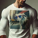 長袖Tシャツ 人間用 メンズ 秋春夏 プリント レジャー アウトドア カジュアル かわいい 犬ファン サングラス ボルゾイ 街 車(4)