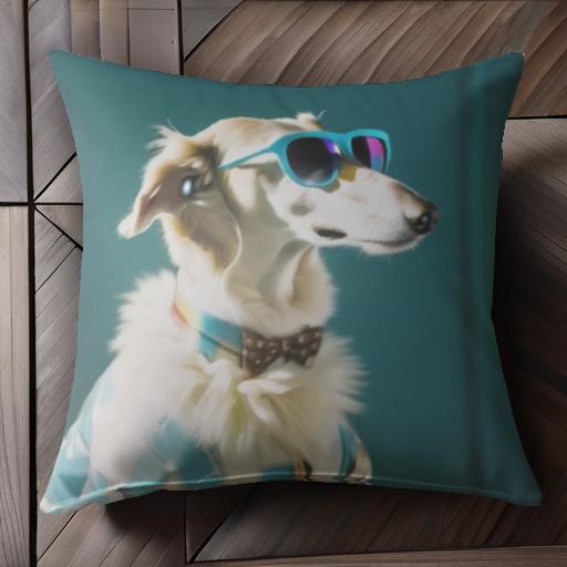 サングラス ボルゾイ ネクタイ 青い背景 クッションカバー 45×45cm アニマル柄 おしゃれ 可愛い クッション本体付き 正方形 犬ファン サングラス ボルゾイ ネクタイ 青い背景 クッションカバー 45×45cm アニマル柄 おしゃれ 可愛い クッション本体付き 正方形 犬ファン