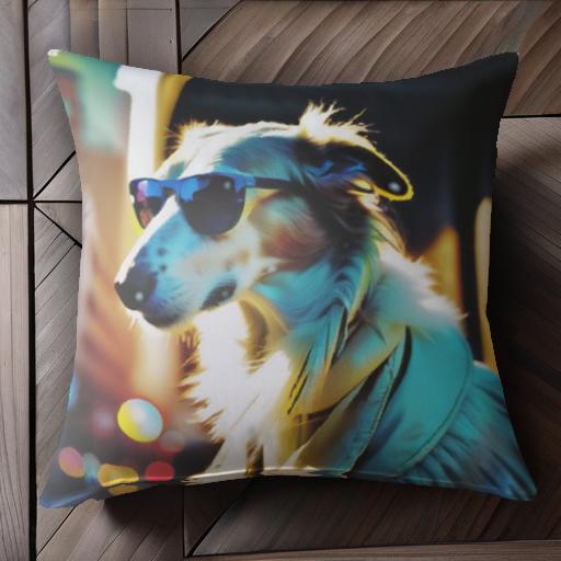 サングラス ボルゾイ 街 光 クッションカバー 45×45cm アニマル柄 おしゃれ 可愛い クッション本体付き..