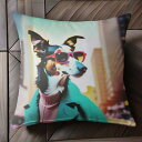 サングラス ボーダーコリー コート 都市 ビル 夕焼け クッションカバー 45×45cm アニマル柄 おしゃれ 可愛い クッション本体付き 正方形 犬ファン