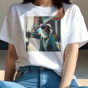 Tシャツ レディース 犬ファン 半袖 春夏 犬柄 プリント カジュアル かわいい 人間用 フィットネス ダンス サングラス ボルゾイ コート 都市 スタイリッシ...