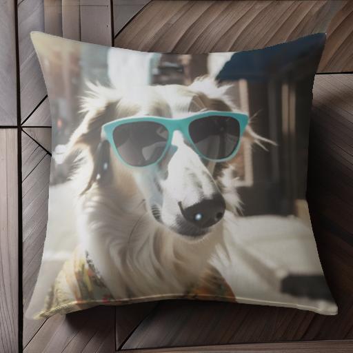 サングラス ボルゾイ 街中 クッションカバー 45×45cm アニマル柄 おしゃれ 可愛い クッション本体付き 正方形 犬ファン