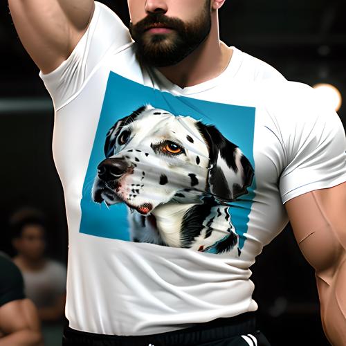 Tシャツ メンズ キッズ 犬ファン 半袖 春夏 犬柄 プリント カジュアル かわいい 人間用 フィットネス ダンス 青い背景 ダルメシアン 可愛い犬 アート風