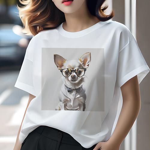 Tシャツ レディース 犬ファン 半袖 春夏 犬柄 プリント カジュアル かわいい 人間用 フィットネス ダンス 眼鏡 チワワ 白い服 蝶ネクタイ Tシャツ レディース 犬ファン 半袖 春夏 犬柄 プリント カジュアル かわいい 人間用 フィットネス ダンス 眼鏡 チワワ 白い服 蝶ネクタイ