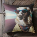 サングラス ボルゾイ カラフルな背景 光のパターン コート スカーフ クッションカバー 45×45cm アニマル柄 おしゃれ 可愛い クッション本体付き 正方形...