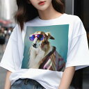 Tシャツ メンズ キッズ 犬ファン 半袖 春夏 犬柄 プリント カジュアル かわいい 人間用 フィットネス ダンス サングラス ボルゾイ セーター(4)