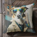 サングラス ボルゾイ コート 都市 犬 街並み クッションカバー 45×45cm アニマル柄 おしゃれ 可愛い クッション本体付き 正方形 犬ファン