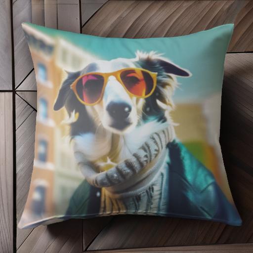 サングラス ボーダーコリー ジャケット セーター 都会 クッションカバー 45×45cm アニマル柄 おしゃれ ..