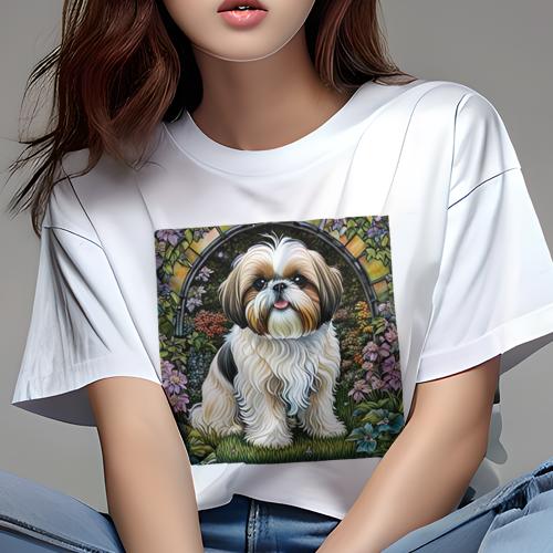 Tシャツ レディース 犬ファン 半袖 春夏 犬柄 プリント カジュアル かわいい 人間用 フィットネス ダンス 花 シーズー アーチ 庭 自然 カラフル Tシャツ レディース 犬ファン 半袖 春夏 犬柄 プリント カジュアル かわいい 人間用 フィットネス ダンス 花 シーズー アーチ 庭 自然 カラフル
