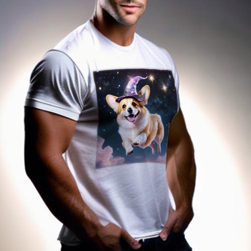 Tシャツ メンズ キッズ 犬ファン 半袖 春夏 犬柄 プリント カジュアル かわいい 人間用 フィットネス ダンス 魔法の帽子 ウェルシュコーギー 夜空 星 雲 Tシャツ メンズ キッズ 犬ファン 半袖 春夏 犬柄 プリント カジュアル かわいい 人間用 フィットネス ダンス 魔法の帽子 ウェルシュコーギー 夜空 星 雲