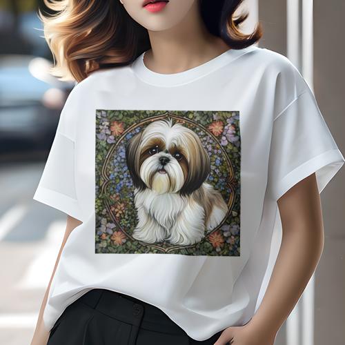 Tシャツ レディース 犬ファン 半袖 春夏 犬柄 プリント カジュアル かわいい 人間用 フィットネス ダンス 花 シーズー 庭園 植物 自然 Tシャツ レディース 犬ファン 半袖 春夏 犬柄 プリント カジュアル かわいい 人間用 フィットネス ダンス 花 シーズー 庭園 植物 自然