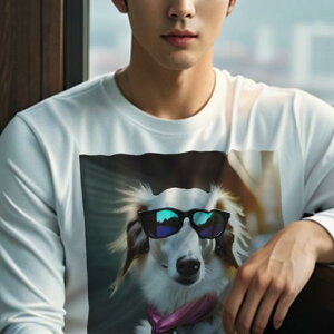 長袖Tシャツ 人間用 メンズ 秋春夏 プリント レジャー アウトドア カジュアル かわいい 犬ファン サングラス サルーキ 紫のネクタイ 自動車 都市の背景