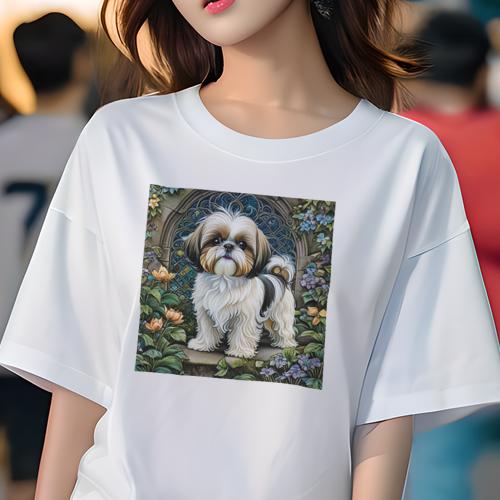 Tシャツ レディース 犬ファン 半袖 春夏 犬柄 プリント カジュアル かわいい 人間用 フィットネス ダンス 花 シーズー 庭 アーチ Tシャツ レディース 犬ファン 半袖 春夏 犬柄 プリント カジュアル かわいい 人間用 フィットネス ダンス 花 シーズー 庭 アーチ