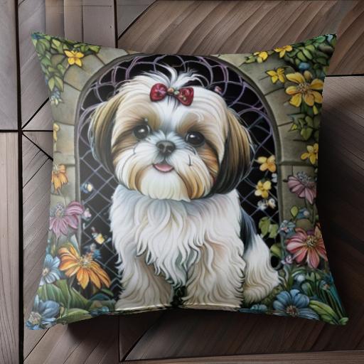 花 シーズー アーチ 犬用リボン クッションカバー 45×45cm アニマル柄 おしゃれ 可愛い クッション本体付き 正方形 犬ファン 花 シーズー アーチ 犬用リボン クッションカバー 45×45cm アニマル柄 おしゃれ 可愛い クッション本体付き 正方形 犬ファン