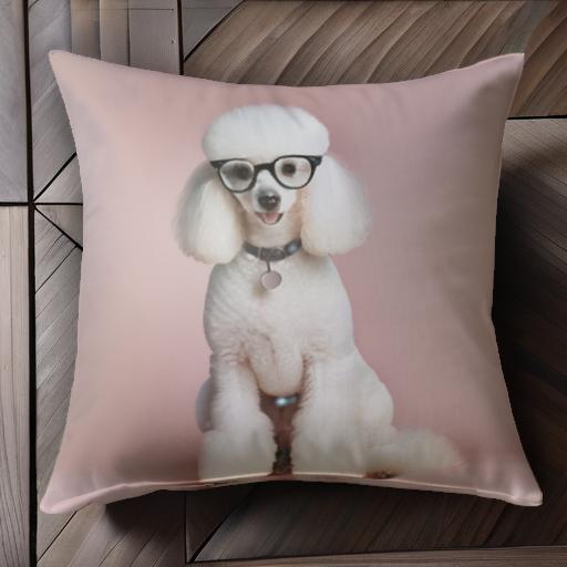 メガネ プードル 首輪 かわいい ふわふわ ピンク背景 クッションカバー 45×45cm アニマル柄 おしゃれ 可愛い クッション本体付き 正方形 犬ファン
